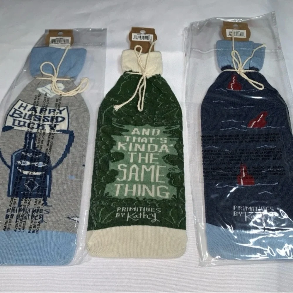 Primitives By Kathy Bundle of 3 Wine Bottle Socks NWT Fun way to gift Variety